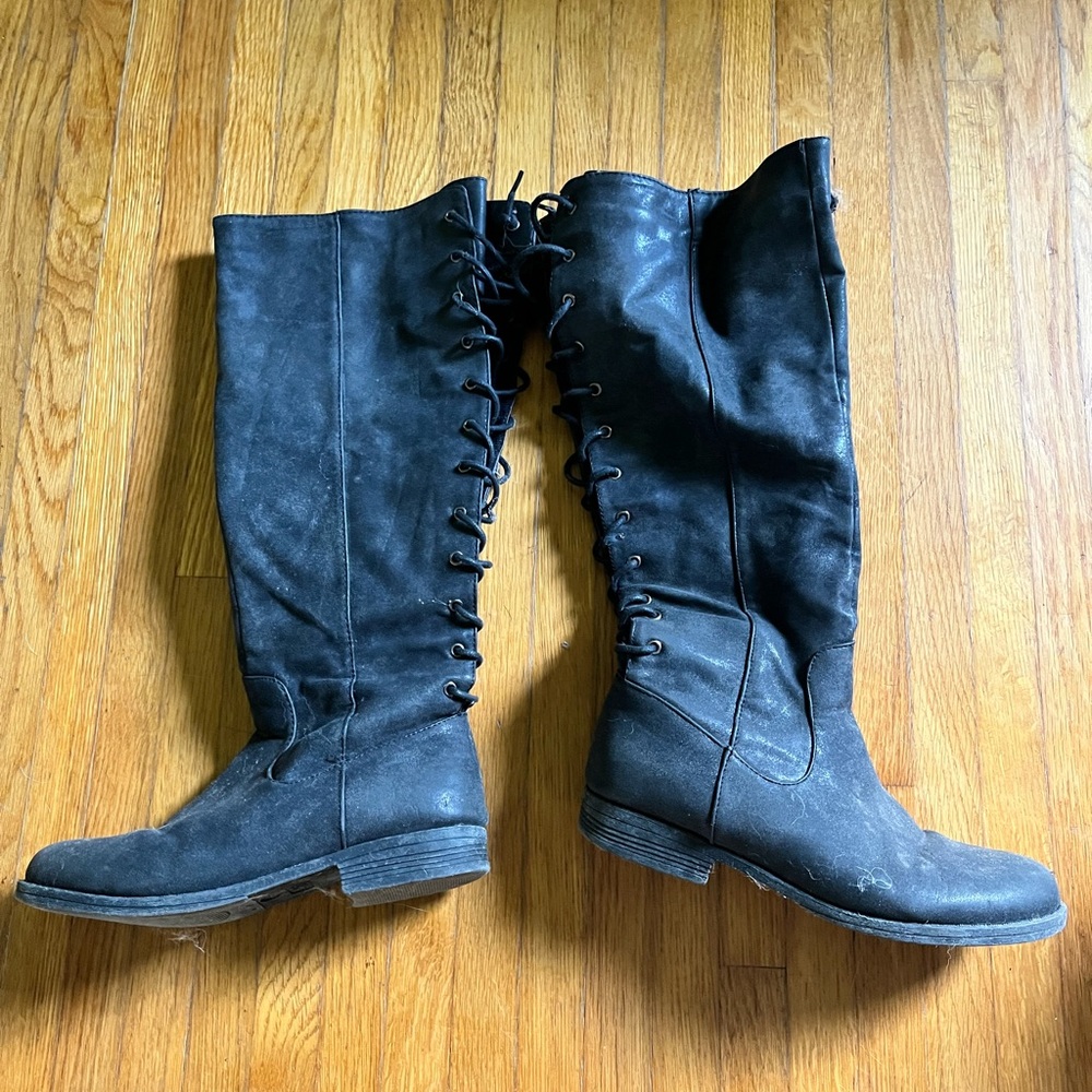 Dark grey  Lace-Up Knee-High Boots womens 8.5
